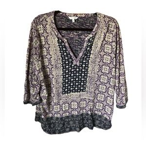 Women’s Purple Navy Paisely Scarf Mixed Print Half Sleeve Length Size 1X